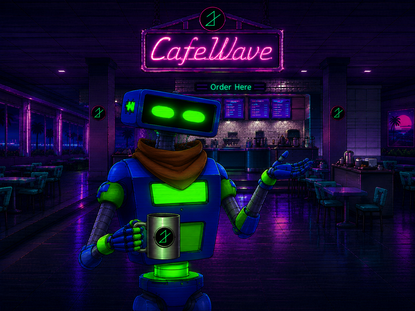 Bl0rp holding a mug inside CafeWave