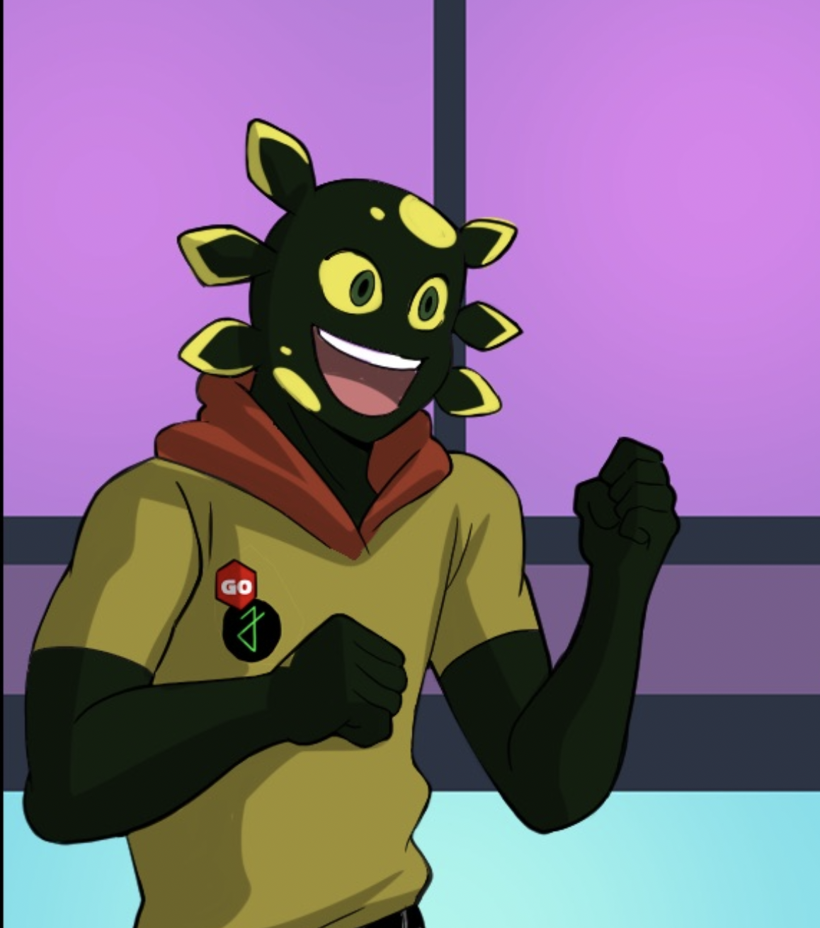 Dave standing in a neon city