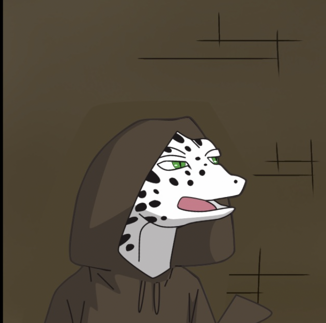 Timithoneus, the wise mentor, wearing a brown hooded robe